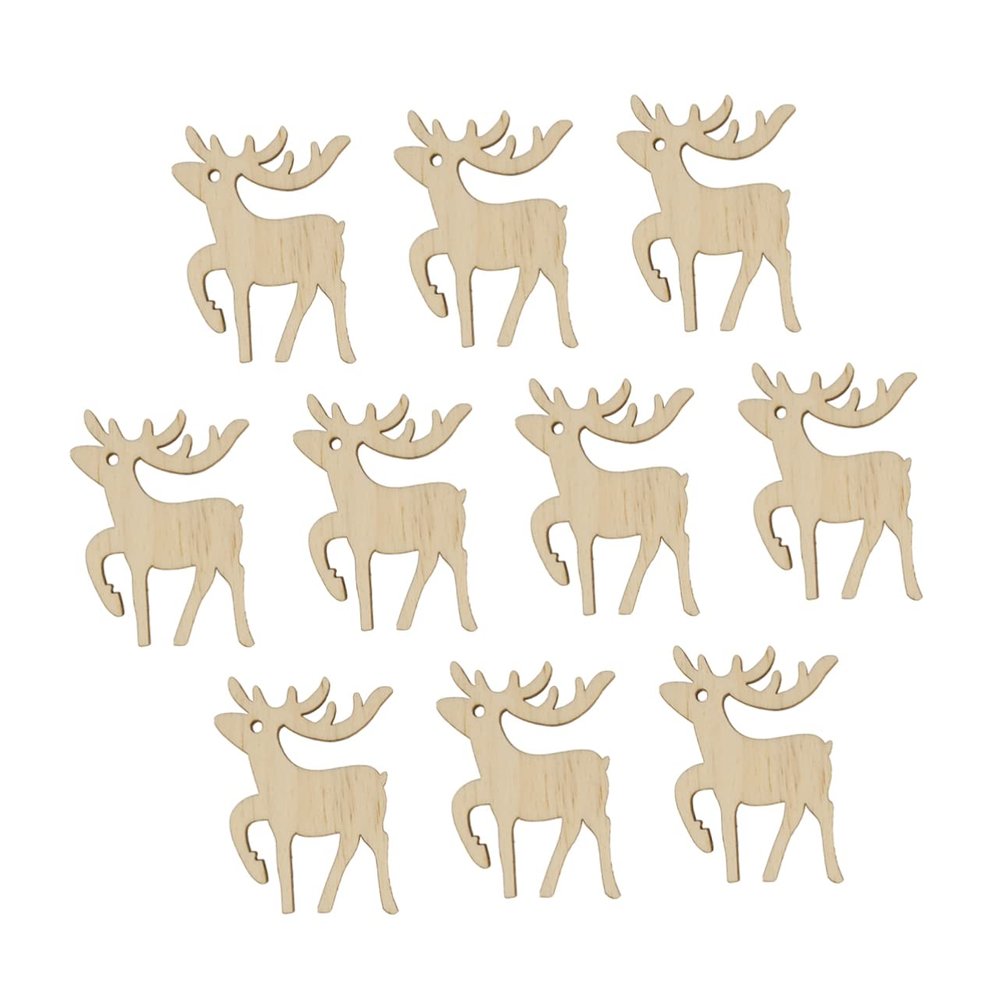 TEHAUX Christmas Decorations DIY Pendant with Elk Shape Wooden Cutouts Decorative Props Bulk Ornament Hooks