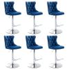 Adjustable Height Bar Stool Set of 6, Swivel Barstools with Tufted Back and Chrome Metal Base, Velvet Fabric Upholstered Bar Chairs for Kitchen Island and Pub Counter (Blue,6 Pcs) view 1