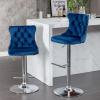 Adjustable Height Bar Stool Set of 6, Swivel Barstools with Tufted Back and Chrome Metal Base, Velvet Fabric Upholstered Bar Chairs for Kitchen Island and Pub Counter (Blue,6 Pcs) view 2