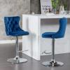 Adjustable Height Bar Stool Set of 6, Swivel Barstools with Tufted Back and Chrome Metal Base, Velvet Fabric Upholstered Bar Chairs for Kitchen Island and Pub Counter (Blue,6 Pcs) view 4