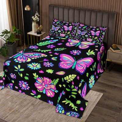 Feelyou Girls Pink Butterfly Bedspread Queen Size Kids Butterflies Print Coverlet Set for Boys Teens Girl Butterfly Floral Quilted Coverlet Beautiful Butterfly Quilted Animal
