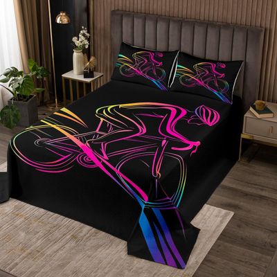 Feelyou Bicycle Rider Bedspread Twin Size Kids Light Bike Coverlet Set for Boys Girls Teens Extreme Sports Quilted Coverlet Breathable Racing Bicycle Rider Quilted Room Decor