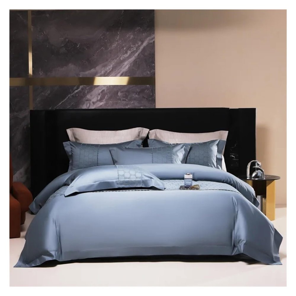Bed, Queen King 4Pcs 1000TC Egyptian Cotton Blue/Gray Patchwork Duvet Cover Set Bedding Set Bedspread Coverlet 2 Pillow Shams