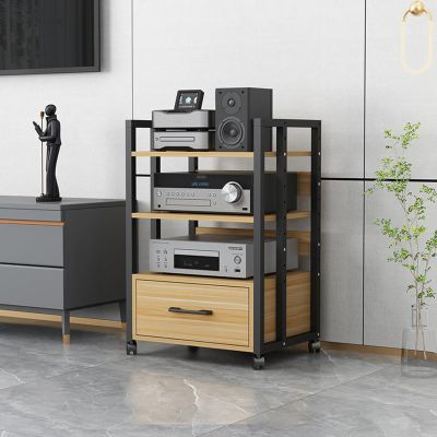 2/3/4-Tier Movable Audio Rack AV Media Stand CD Player Stereo Component Storage Cabinet Corner Media Center with Height Adjustable Wooden Shelf and Dr(A-2-3 Tier-50x40x79cm)