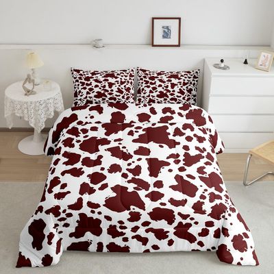 Feelyou Cow Print Comforter Set Twin Size Kids Brown White Bedding Set for Boys Girls Teens Cartoon Milk Cow Comforter Breathable Animal Duvet Set Farmhouse Quilt Set