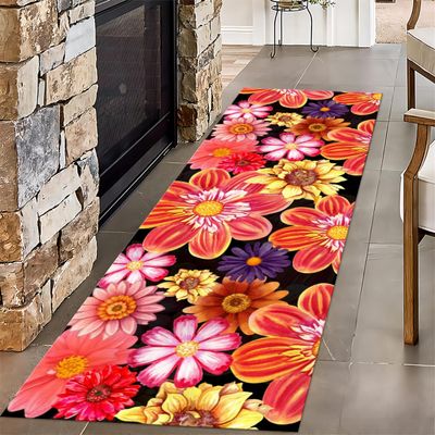 Peony Runner Rugs, 1.3x7ft, Modern Bright Floral Floor Carpets, Patio Decor Low Pile Breathable Machine Washable Rug, Non Skid Pet Friendly Indoor Area Mat for Office Bedside Bedroom