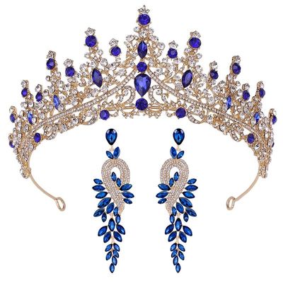 Hair jewelry crown tiaras for women Headdress Crystal Crown With Earrings Bride Diadem Pageant Prom Bridal Tiaras Princess Wedding Crown Hair Jewelry Accessories
