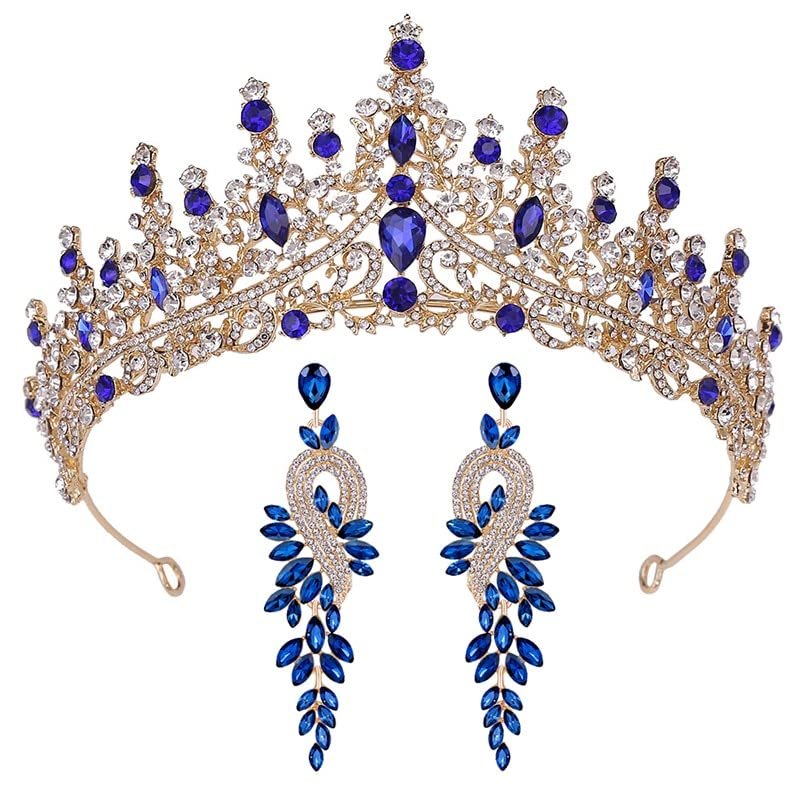 Hair jewelry crown tiaras for women Headdress Crystal Crown With Earrings Bride Diadem Pageant Prom Bridal Tiaras Princess Wedding Crown Hair Jewelry Accessories