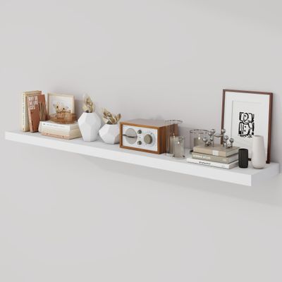 Acovy 55 Inch Floating Shelves, 9.3" Deep Floating Shelf Wall Mounted, 56" Wall Shelves, Rustic Deep Bookshelf, Large Display Shelves & Storage Shelves for Bedroom, Living Room, White, Set of 1