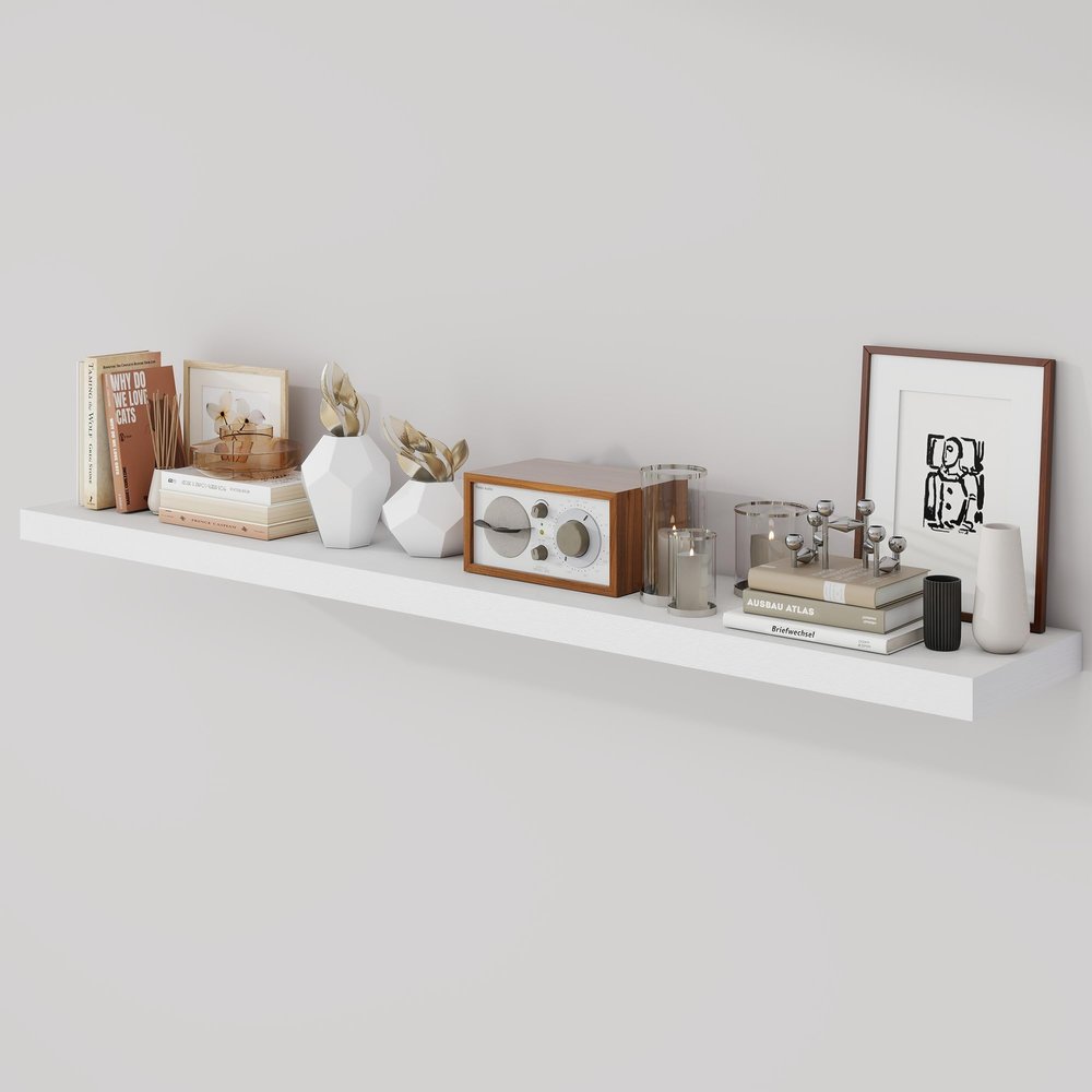 Acovy 55 Inch Floating Shelves, 9.3" Deep Floating Shelf Wall Mounted, 56" Wall Shelves, Rustic Deep Bookshelf, Large Display Shelves & Storage Shelves for Bedroom, Living Room, White, Set of 1