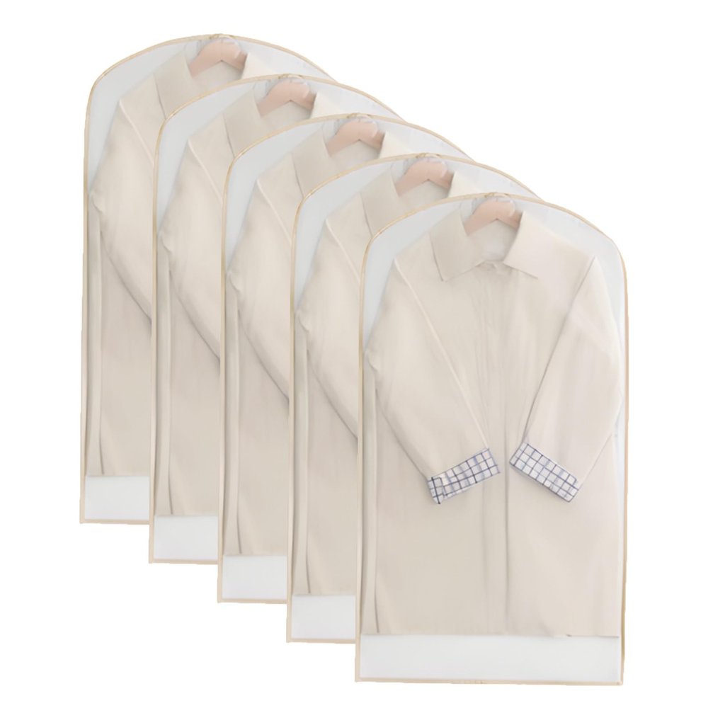 5 Packs Clear Garment Bags, Coat Bags for Closet Storage, Hanging Clothes Bag, Clothing Bags, Suit Garment Bag, Clothes Covers Protecting Dusts, Garment Storage Bags(Beige,60x108cm/24x42.5in)