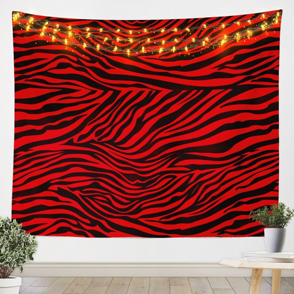 Feelyou Zebra Wall Hanging Large 59"x82" Animal Print Tapestry for Kids Boys Girls Decor Leopard Wall Blanket Stripes Wall Art Red Tapestries
