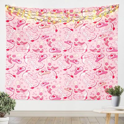 Feelyou Weatern Decor Tapestry for Kids Boys Girls Pink Howday Wall Blanket Medium 59"x59" Riding Boots Wall Hanging Farmhouse Cowboy Hat Wall Art Wild Western Cowboy Tapestries