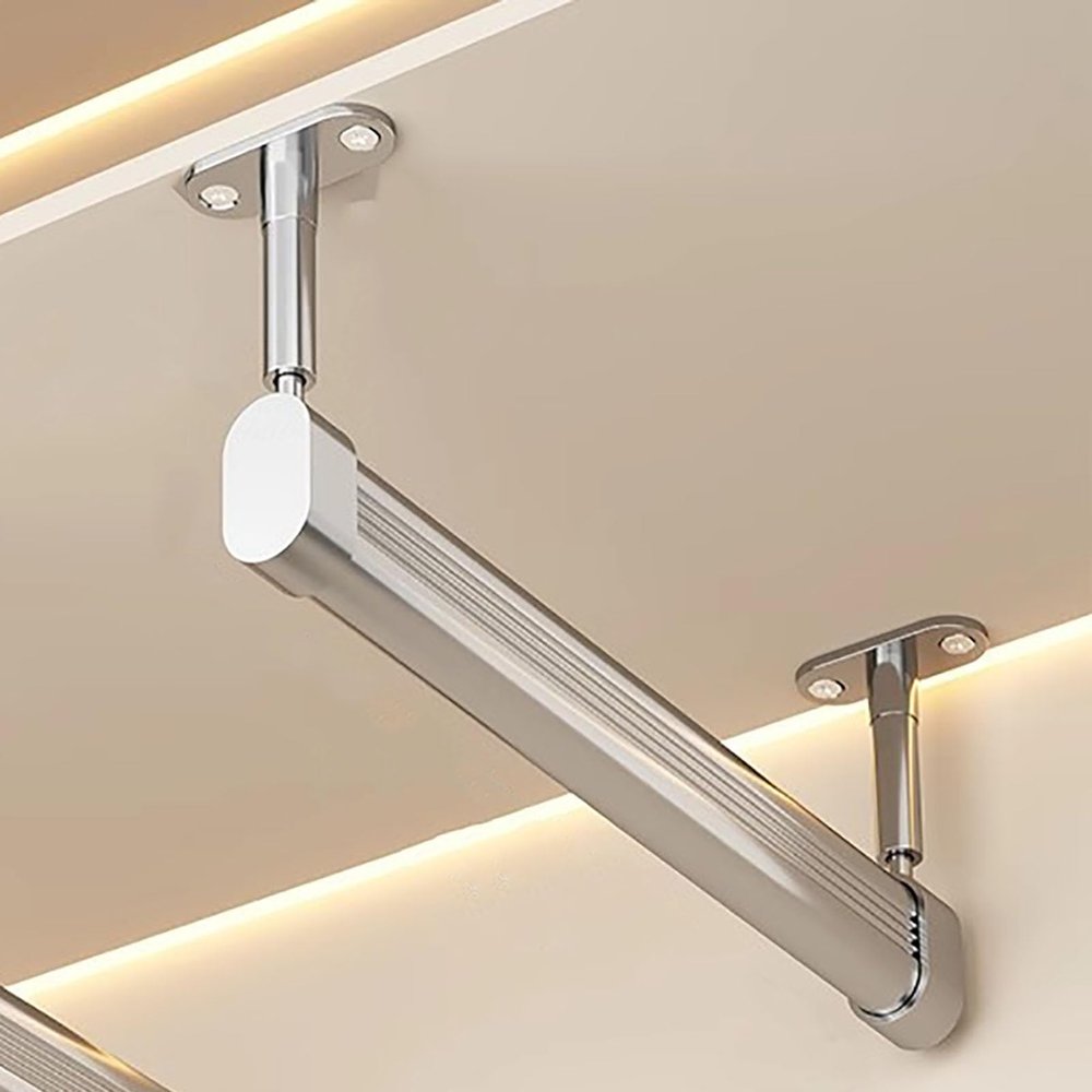 Elitix Garment Wardrobe Pole Hanging Rail Chrome Clothes Pole Tube, Heavy Duty Closet Rod Support Brackets Adjustable Height, Wardrobe Clothes Rail(Silver,U-Shape_55CM(21 5/8"))