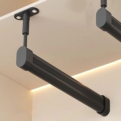 Elitix Garment Wardrobe Pole Hanging Rail Chrome Clothes Pole Tube, Heavy Duty Closet Rod Support Brackets Adjustable Height, Wardrobe Clothes Rail(Black,U-Shape_80CM(31 1/2"))