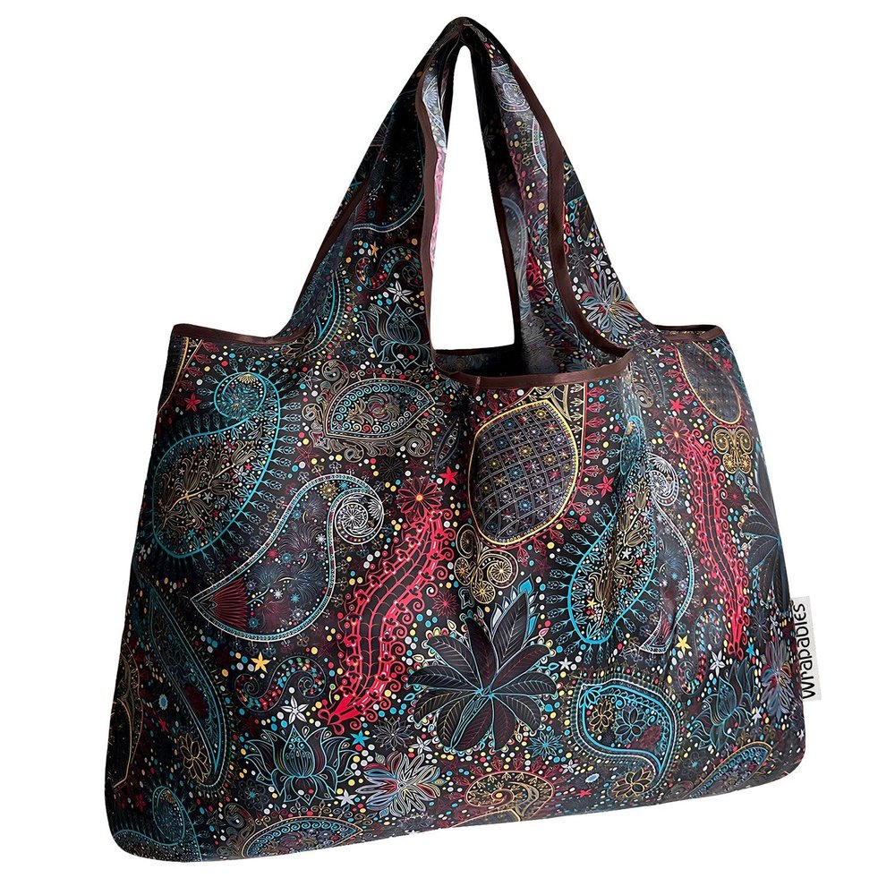 allydrew Large Foldable Tote Nylon Reusable Grocery Bags, Cosmic Paisley