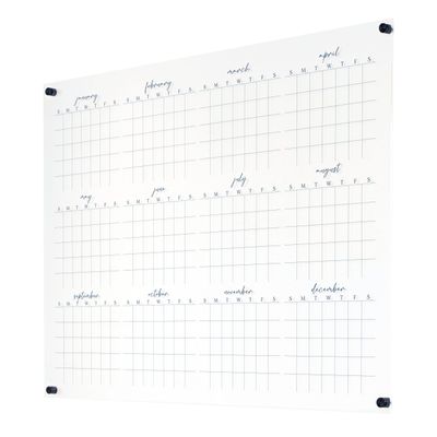 Yearly Calendar 2025, Yearly Wall Calendar 2025, Horizontal Yearly Acrylic Calendar, Dry Erase Acrylic Calendar, Clear Whiteboard Calendar (Cursive, Navy, 47.5"x36")