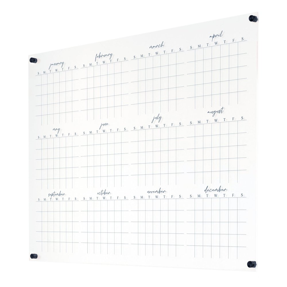 Yearly Calendar 2025, Yearly Wall Calendar 2025, Horizontal Yearly Acrylic Calendar, Dry Erase Acrylic Calendar, Clear Whiteboard Calendar (Cursive, Navy, 47.5"x36")
