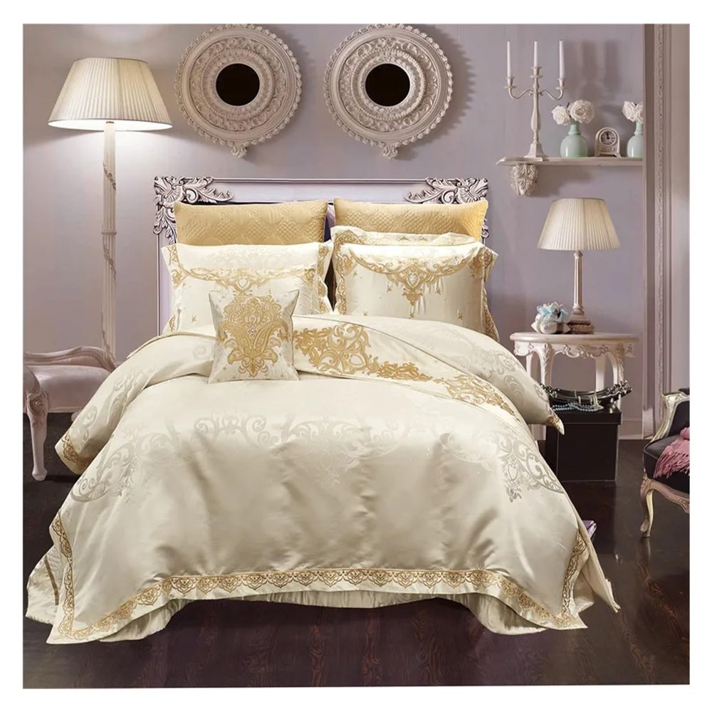Luxury 4pcs Chic Satin Cotton Bedding Set Queen King Size Duvet Cover Set Bed Sheet/Spread Set Pillowcases,Bed