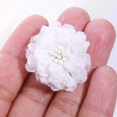 3cm Handmade Chiffon Multilayer Fabric Cored Flowers (10Pcs White)