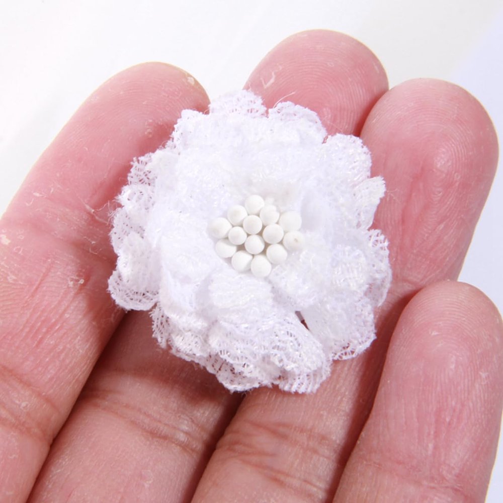 3cm Handmade Chiffon Multilayer Fabric Cored Flowers (10Pcs White)