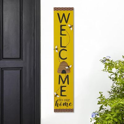 Glitzhome 42" H Welcome Sign for Front Porch, Rustic Solid Wood Welcome Porch Sign with Bee Vertical Standing or Hanging Signs for Porch Door Home Yard Indoor Decor