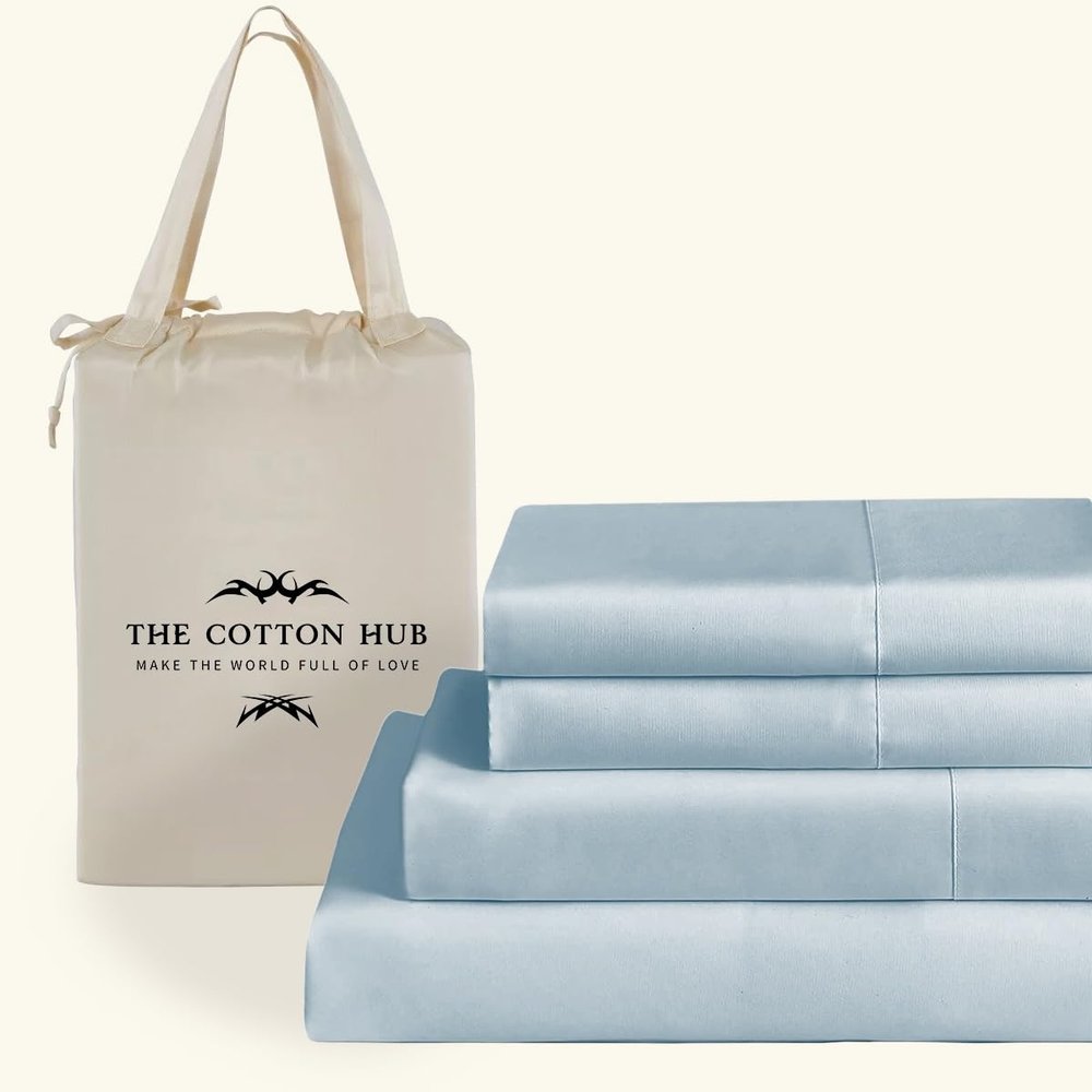 Twin-XL Size 4-PCs Sheet Set Fully Elasticized Fits 15-20" Deep Pocket, Genuine 600 Series 100% Pima Cotton Bed Sheets (Solid, French Blue)