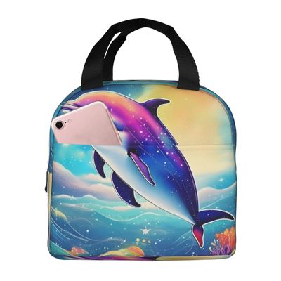 Colorful Starry Sky Ocean Dolphin Print Lunch Bag For Man,Lunch Tote For Woman,Leakproof Insulated Lunch Box, Adult Lunch Tote Bags