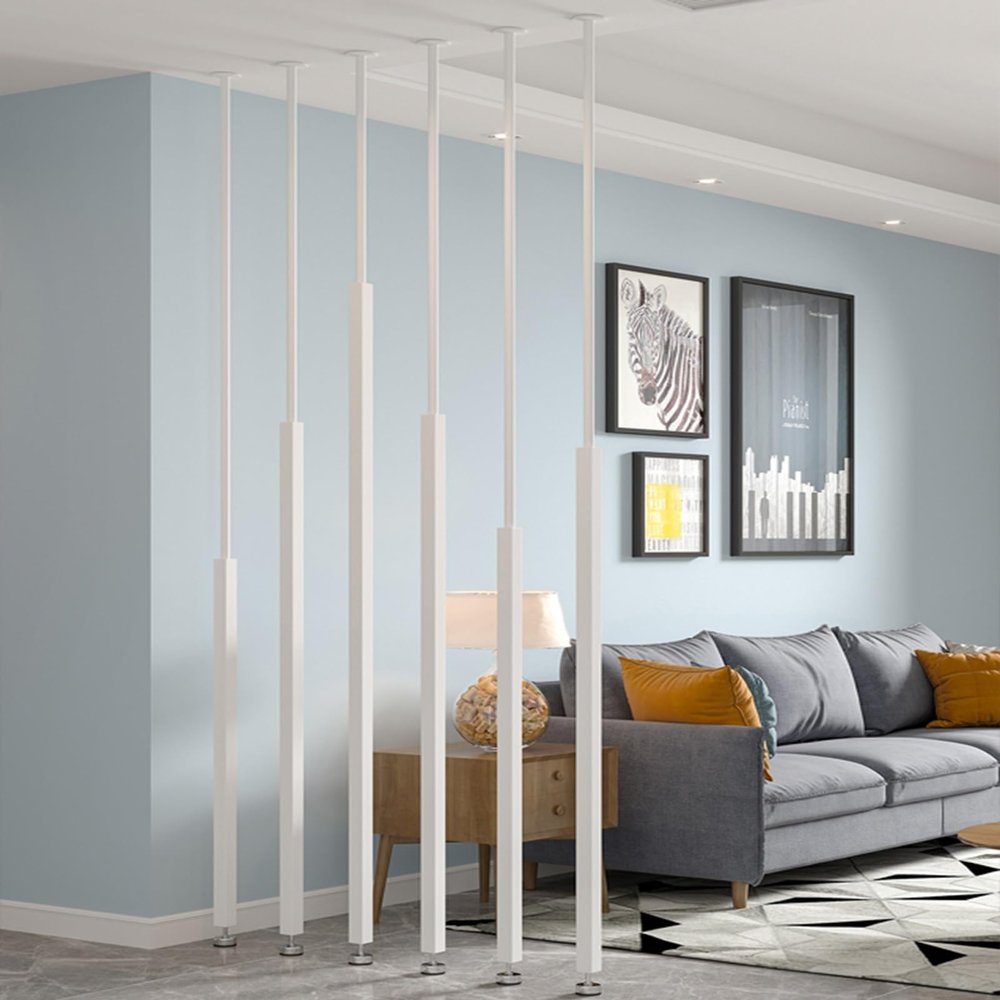6 Pieces Floor Privacy Partition Post Screens Room Dividers Bathroom Apartment Wall Partition Curtain Partition Column Versatile Space Separator 2.3-7.9ft High(White,165cm/65in/5.41ft)