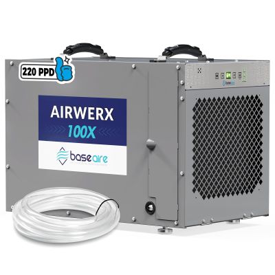 BaseAire 220 Pints Crawlspace Dehumidifiers with Pump and Drain Hose, Commercial Dehumidifier for Home,Garage and Basement, Large Capacity, Compact, Auto Defrost, Intelligent Control, Up to 2900 Sq Ft