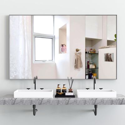 60 * 36" Oversized Modern Rectangle Bathroom Mirror with Silver Frame Decorative Large Wall Mirrors for Bathroom Living Room Bedroom Vertical or Horizontal Wall Mounted Mirror with Aluminum Frame