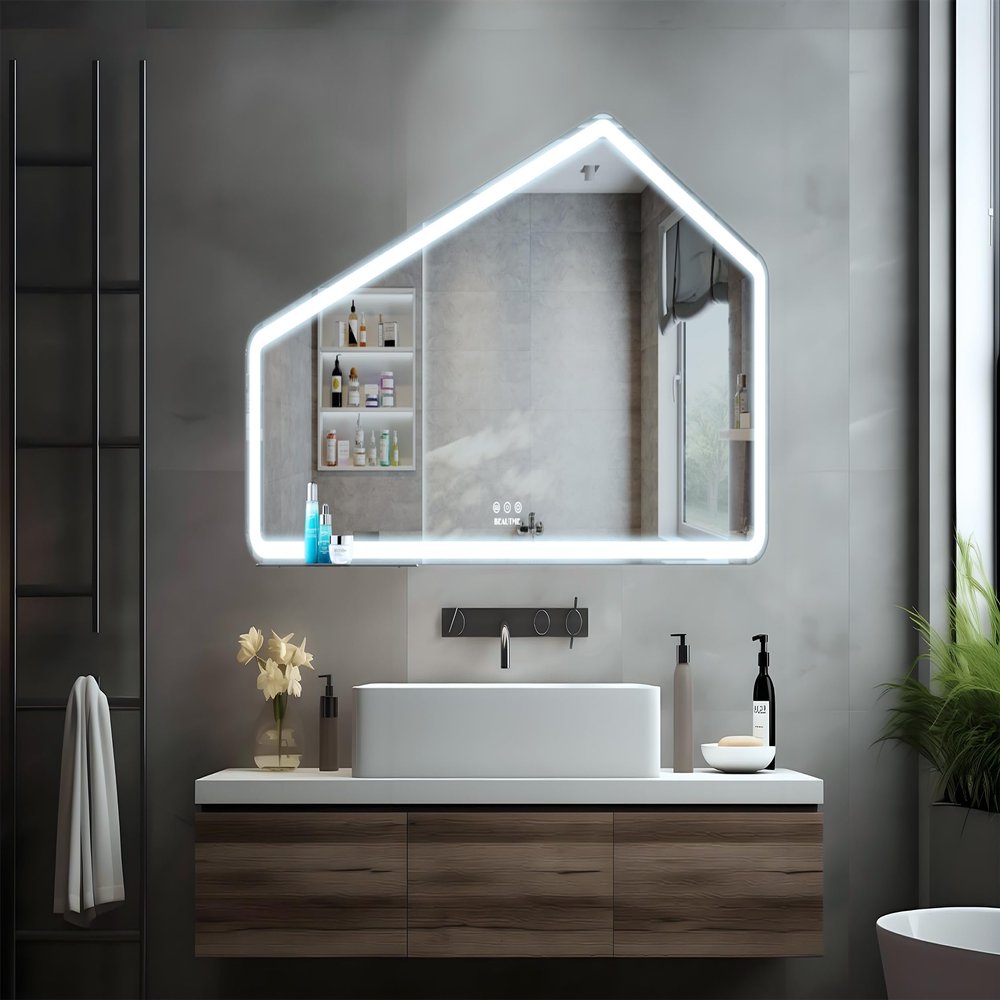 52 * 28 inch LED Bathroom Vanity Mirror Wall Mounted Adjustable White/Warm/Natural Lights Anti-Fog Touch Switch with Memory Modern Smart Large Bathroom Mirrors