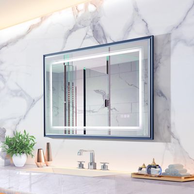 40*30inch LED Bathroom Beveled Mirror,3000-6000K Gradient Front and Backlit LED Mirror for Bathroom,3Colors Dimmable,IP54 Enhanced Anti-Fog,Hanging Plates Wall Mount Lighted Mirror.(Beveled mirror)