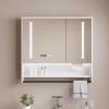 LED Smart Medicine Cabinet with Lights,Bathroom Wall Mount Anti-Fog Mirror Cabinet,Three-color light,Modern Bathroom Storage Wall Cabinet,LED Vanity Mirror Cabinet Time display,Paper hole,Towel bar(Wh view 1