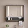 LED Smart Medicine Cabinet with Lights,Bathroom Wall Mount Anti-Fog Mirror Cabinet,Three-color light,Modern Bathroom Storage Wall Cabinet,LED Vanity Mirror Cabinet Time display,Paper hole,Towel bar(Gr view 1