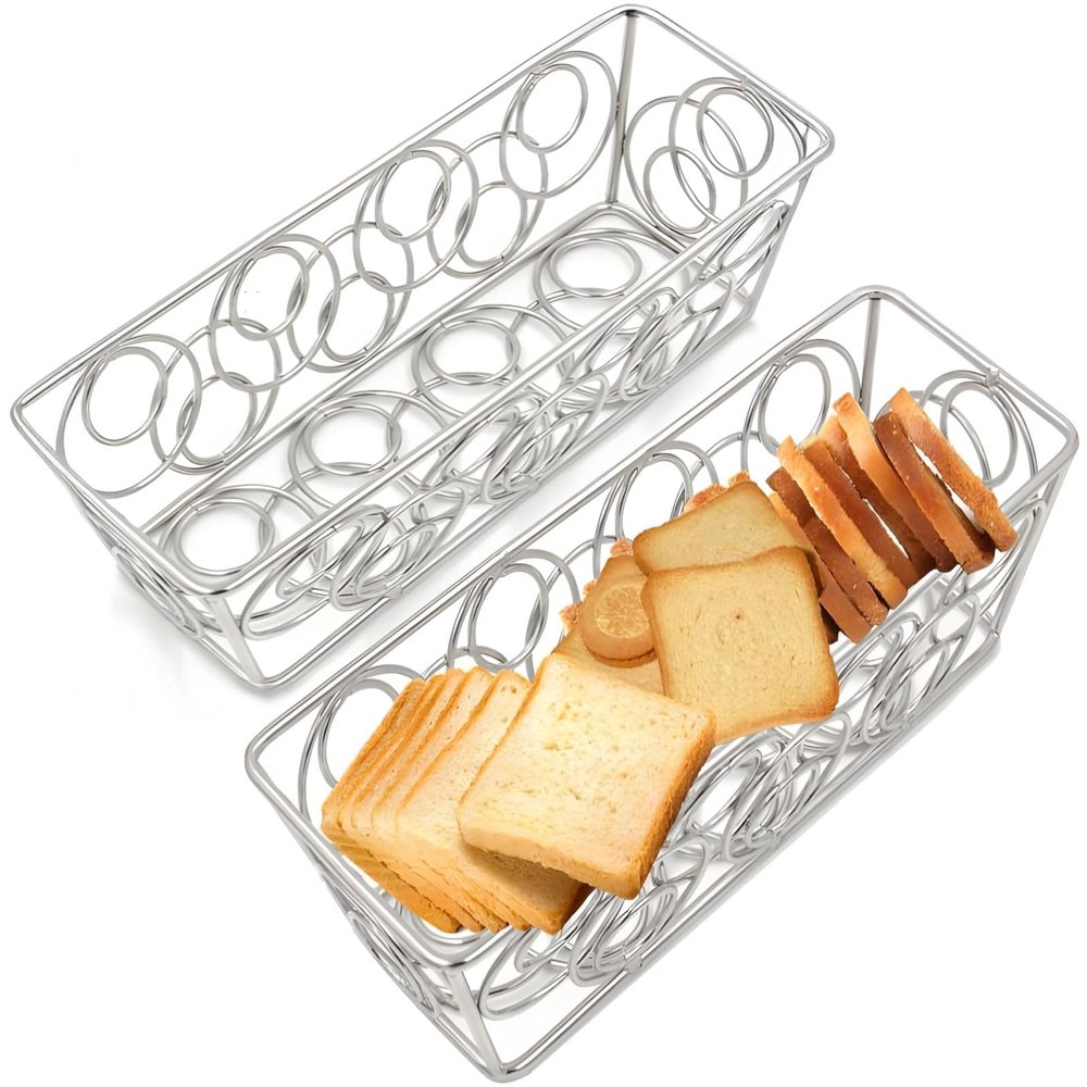 2 Decorative Metal Baskets for Tea and Sugar, Wire Organizers for Kitchen Countertop, Coffee Station, Bathroom Storage