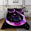 Manfei Cute Cat Kids Bedspread King Size, Purple Moon Coverlet Set for Boys Girls Room Decor, Black Starry Kawaii Animal Quilted Coverlet with 2 Pillowcases, Soft Polyester Bedding Quilt view 2