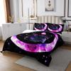 Manfei Cute Cat Kids Bedspread King Size, Purple Moon Coverlet Set for Boys Girls Room Decor, Black Starry Kawaii Animal Quilted Coverlet with 2 Pillowcases, Soft Polyester Bedding Quilt view 3