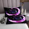 Manfei Cute Cat Kids Bedspread King Size, Purple Moon Coverlet Set for Boys Girls Room Decor, Black Starry Kawaii Animal Quilted Coverlet with 2 Pillowcases, Soft Polyester Bedding Quilt view 4