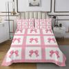 Manfei Kids Pink Bow Bedspread King Size, Cartoon Bowknot Coverlet Set for Girls Princess Room Decor, Pink Plaid Print Quilted Coverlet with 2 Pillowcases, Soft Polyester Bedding Quilt view 2