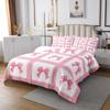 Manfei Kids Pink Bow Bedspread King Size, Cartoon Bowknot Coverlet Set for Girls Princess Room Decor, Pink Plaid Print Quilted Coverlet with 2 Pillowcases, Soft Polyester Bedding Quilt view 3