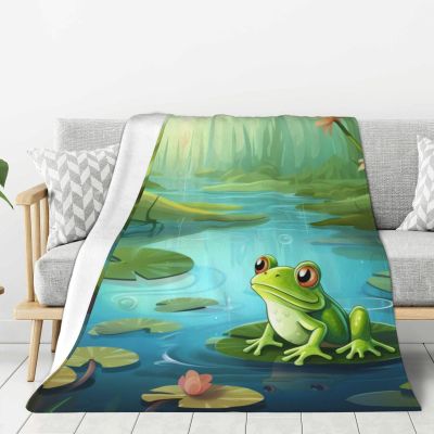 40"X30" Throw Blanket Plush Flannel Fleece Blanket Soft Lightweight Frog in A Pond Cozy Blankets for Bed Couch Sofa Travel