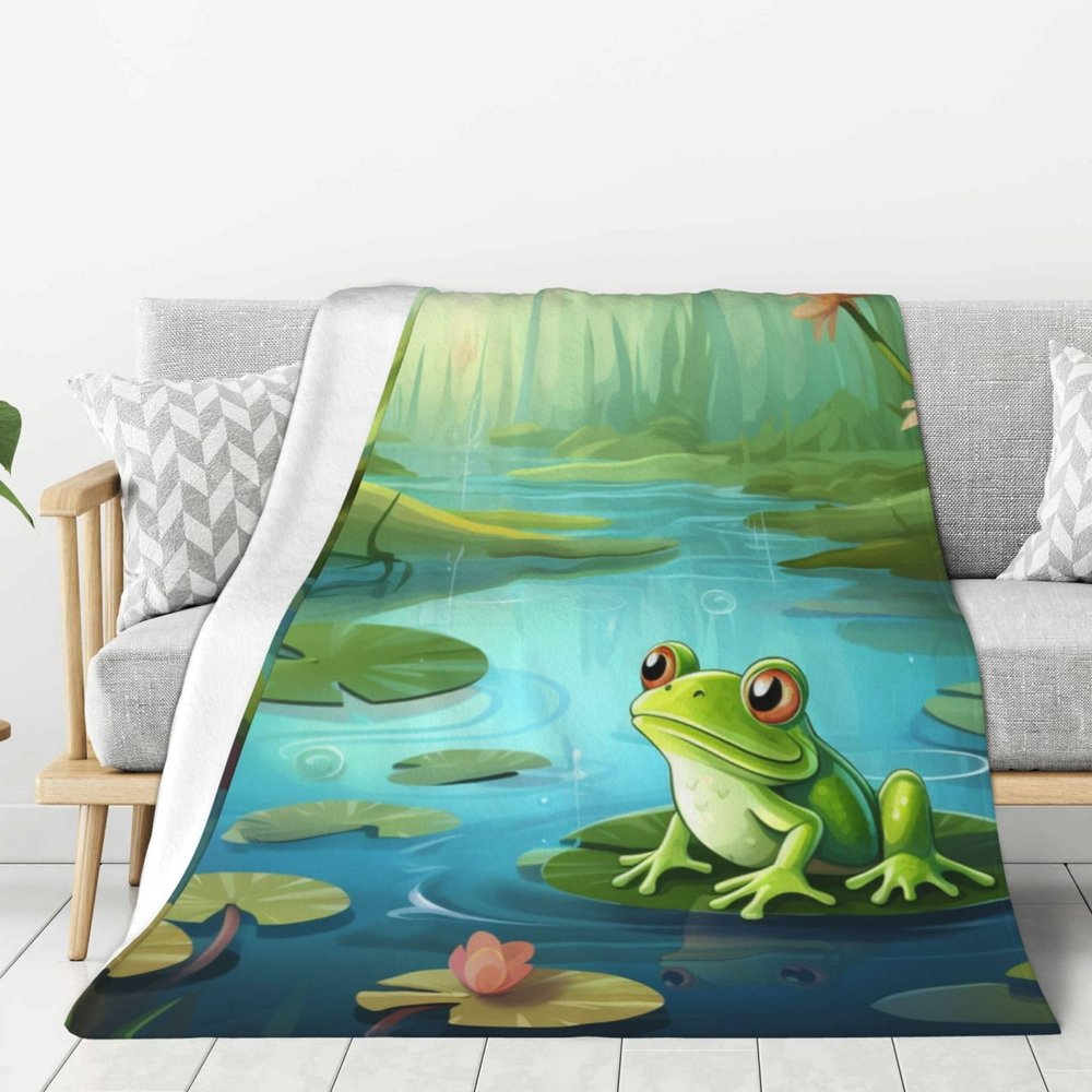 40"X30" Throw Blanket Plush Flannel Fleece Blanket Soft Lightweight Frog in A Pond Cozy Blankets for Bed Couch Sofa Travel