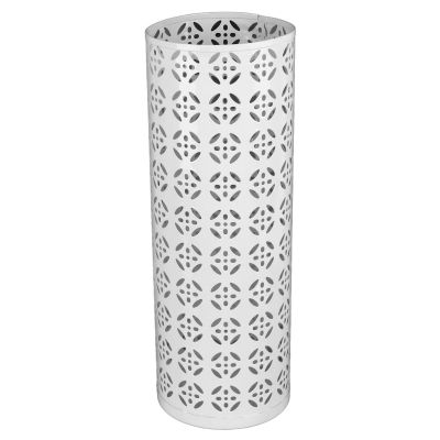 Metal Hollow Round Copper Pattern Umbrella Holder Space Saving Stylish Bin for Home Entryway Office (M)(White,M)