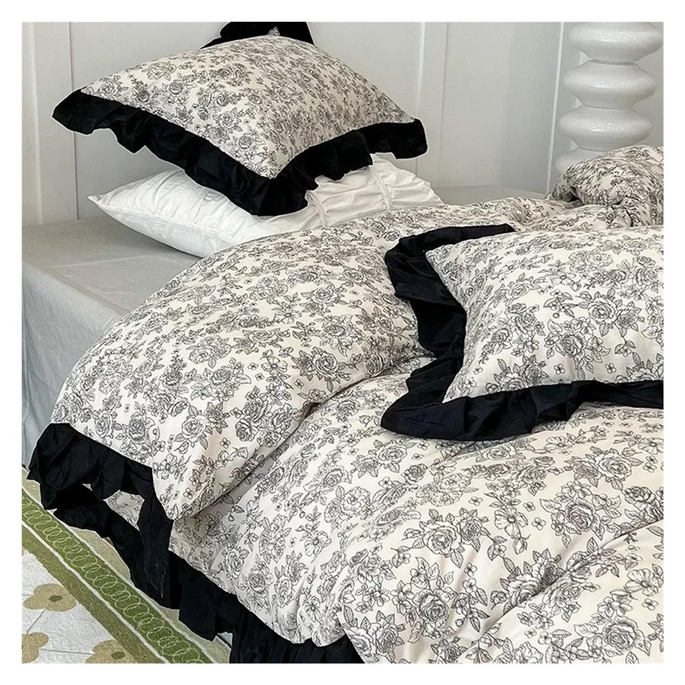 1.2/1.5/1.8/2.0M Duvet Cover French Retro 3/4PCS Cotton Sheets Black White Lace Quilt Cover Bedding Set Home Textile,Bed