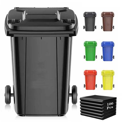 18/22/27/53 Gallon Large Outdoor Trash Can with Lid Wheels, Oversize Storage & Strong Durable, Outdoor Garbage Can with 100-Pcs Portable Storage Bags, For Backyard Garage Deck Outdoor Use(Black,53 G