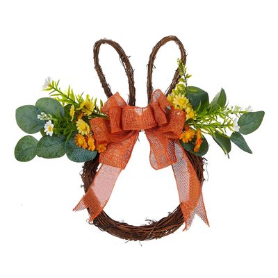 Easter Bunny Wreath, Easter Wreath, 2025 Spring Wreath, Bunny Shaped Artificial Flower Wreath with Colorful Daisies for Front Door Wreath with Bow for Easter Decorations,Bunny Wreath(Brown)