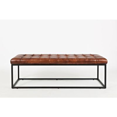 55-Inch Brown Leather Ottoman Bench with Metal for Home Dcor
