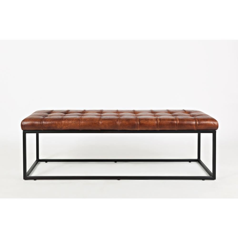 55-Inch Brown Leather Ottoman Bench with Metal for Home Dcor