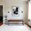 55-Inch Brown Leather Ottoman Bench with Metal for Home Dcor view 2